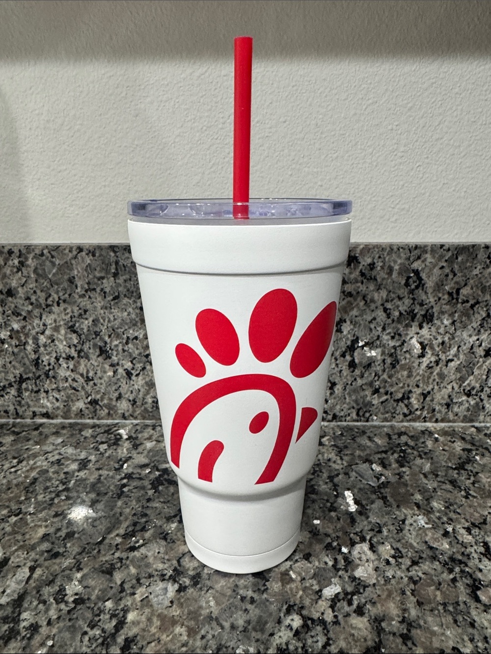Chick-fil-A White Tumbler with Red Logo and Straw